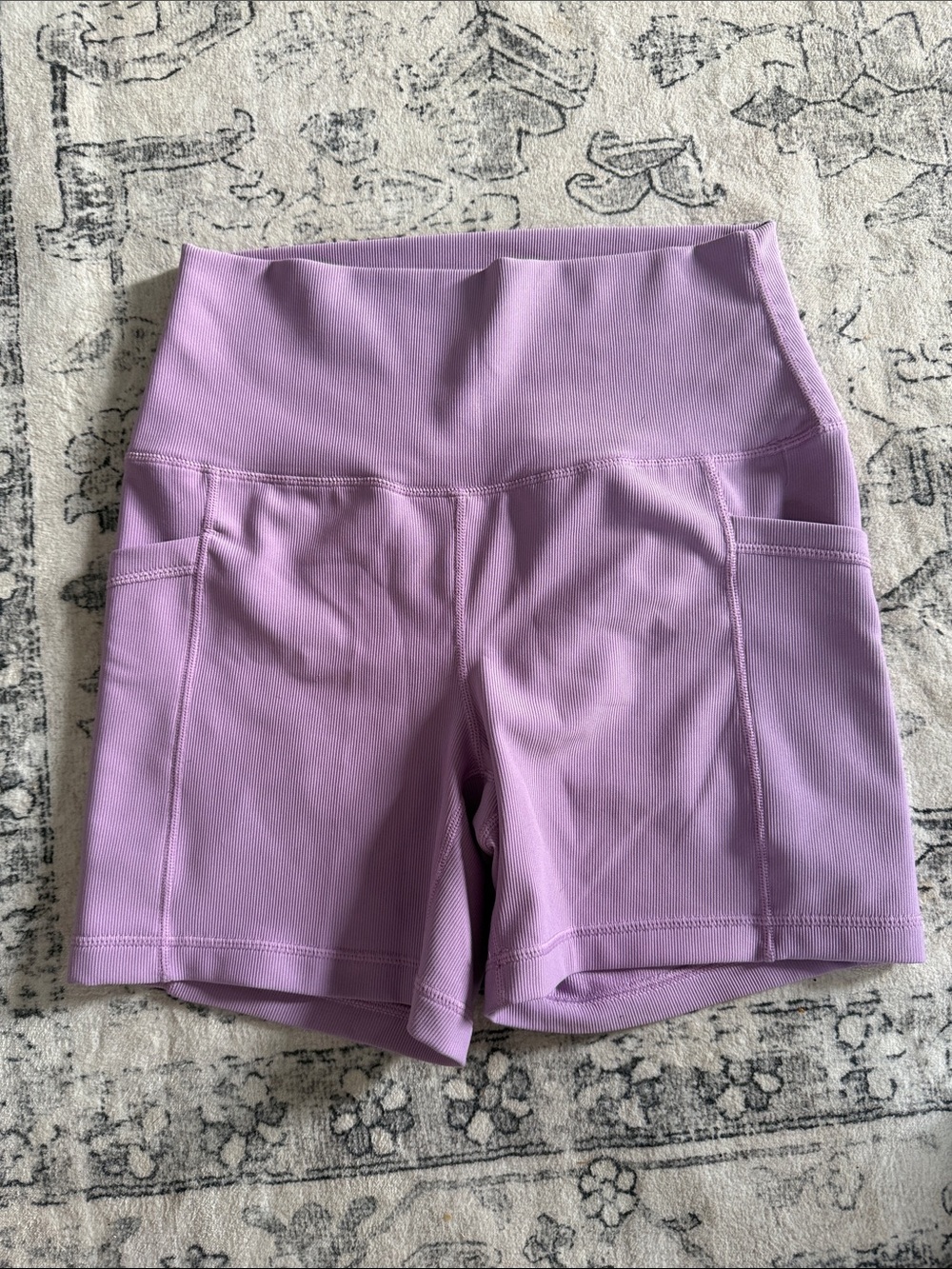 90 Degree By Reflex Lavender High-Rise Bike Shorts with Dual Side Pockets